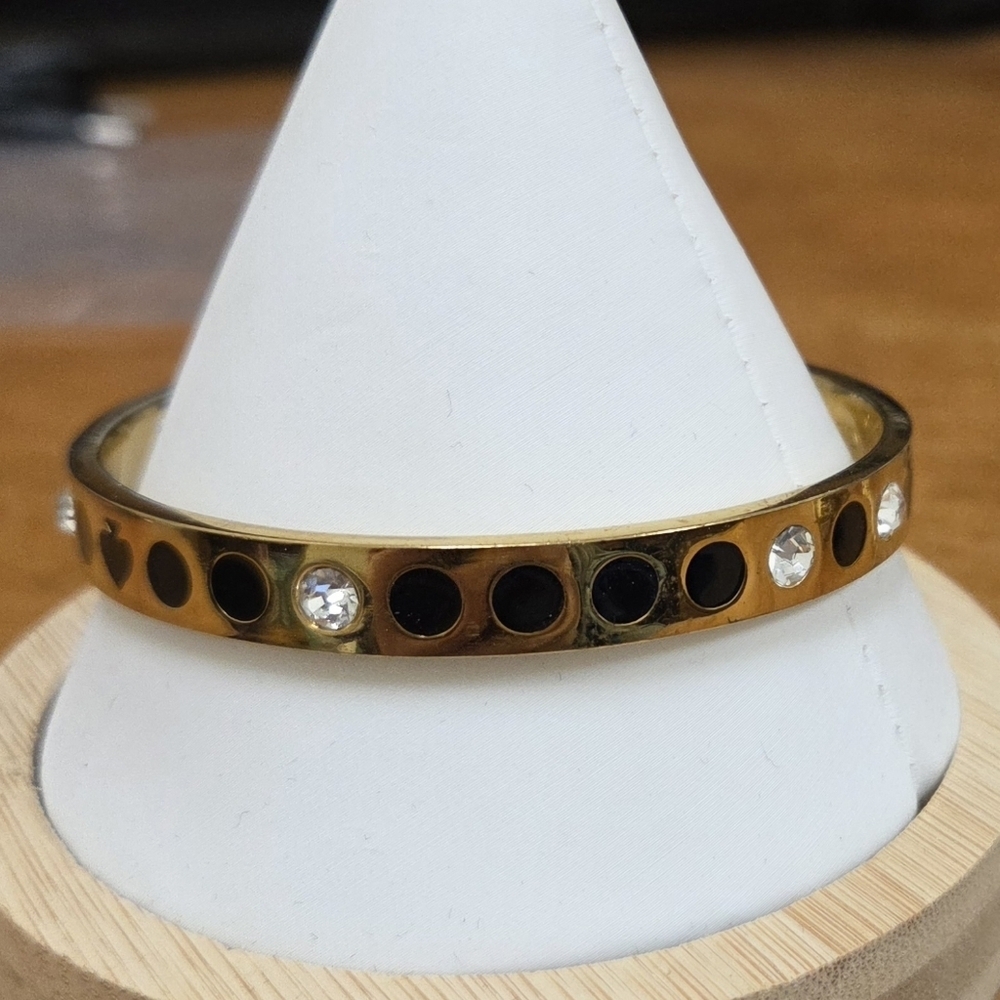 Kate Spade New York Women's Spot The Spade Bangle Bracelet Gold/Black Polka Dot - Picture 3 of 5